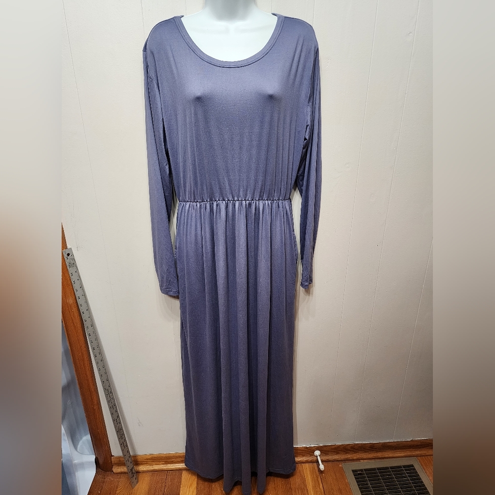 NWT Auselily Maxi Dress XL Women's Pullover‎ Elastic Waist Blue Long Sleeve B238